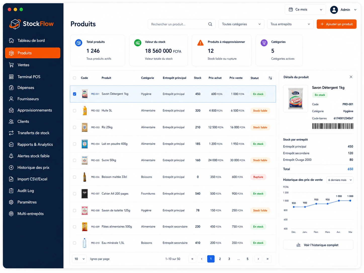 Catalogue produits StockFlow