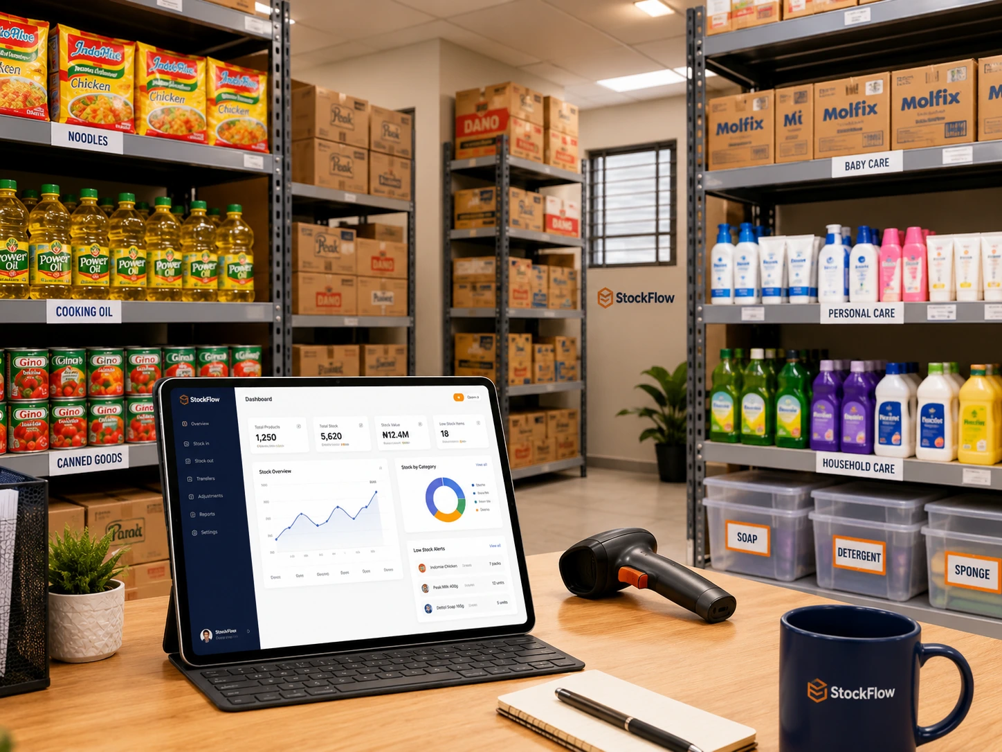 Entrepôt organisé avec StockFlow